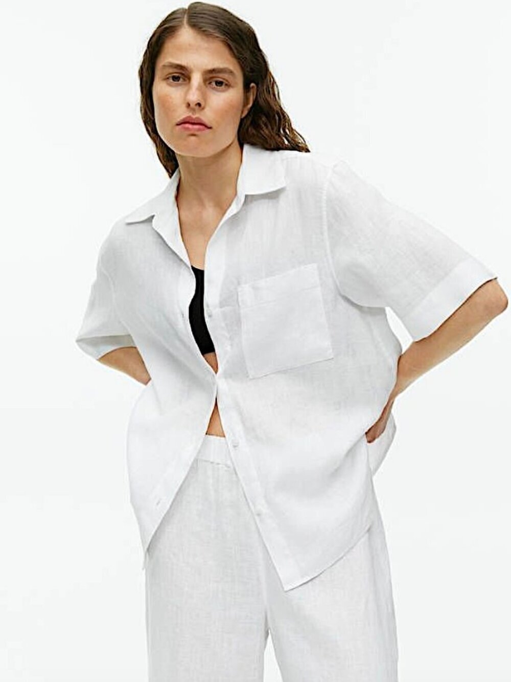 ARKET Linen Resort Shirt Oversized Short Sleeved White Size S